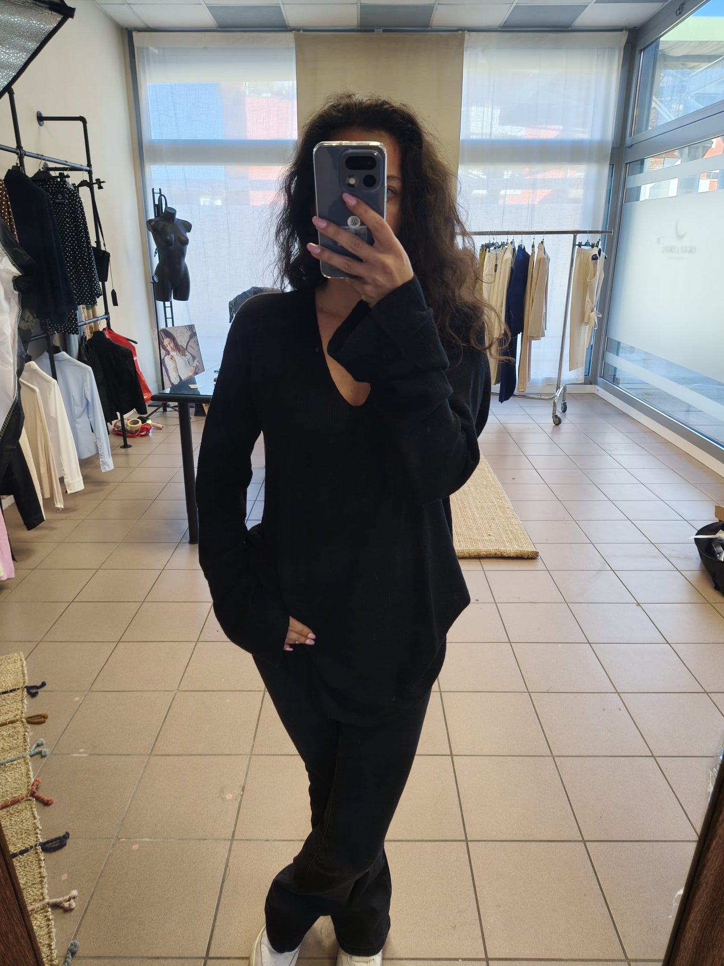 Maglia scollo a V in Lino